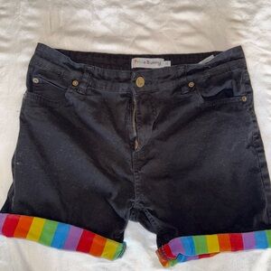 Black Jean Shorts with Rainbow Cuffs